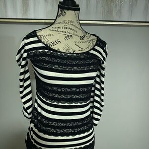 White House Black Market Monochrome Striped Blouse
